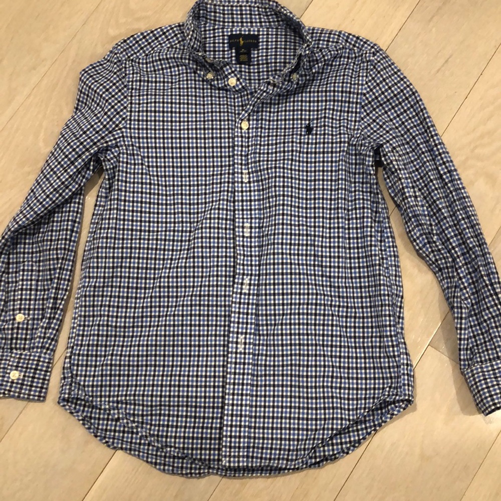 Ralph Lauren blue plaid button down.  Sz M (10-12)